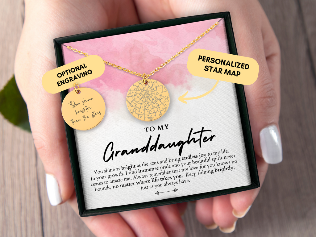 Granddaughter Necklace, Granddaughter Gift, Custom Star Map By Date, Gift From Grandma, Gift From Grandpa, Granddaughter Christmas, Birthday