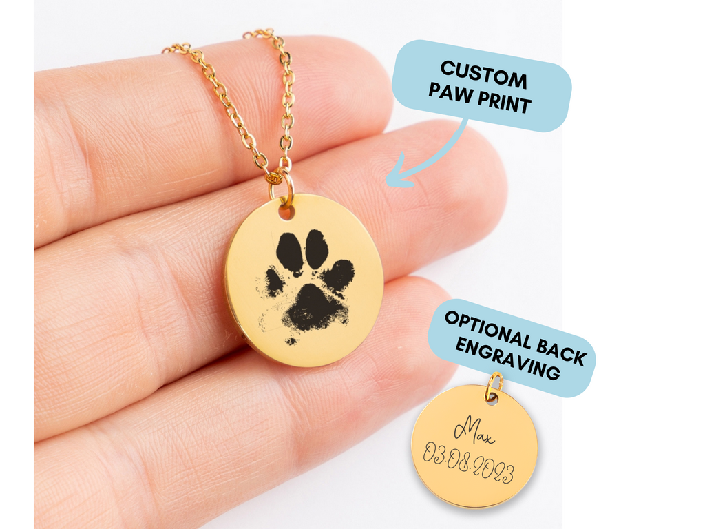 Custom Paw Print Necklace, Dog, Cat, Personalized Pet Memorial Necklace, Engraved Pet Photo Necklace, Pet Memorial Gift, Pet Jewelry Gift