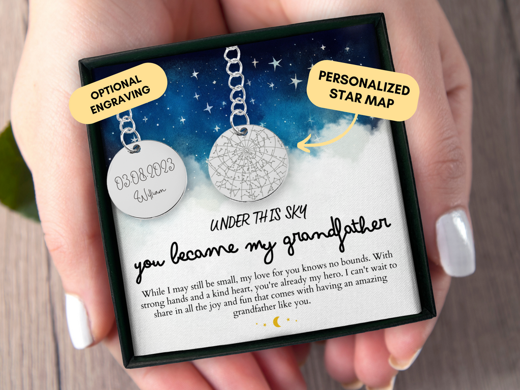 New Grandfather Gift, Grandfather Keychain, Custom Star Map By Date, First Time Grandpa Gift, Gift From Granddaughter, Christmas, from Baby