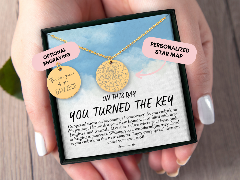 New Home Gift For Her, New Homeowner Gift, Realtor Closing Gift, Personalized Gift, Custom Star Map By Date, Necklace, Housewarming Gift