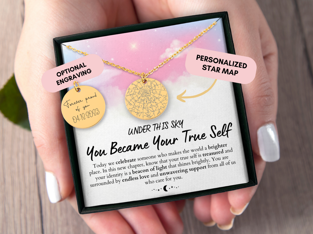 Transgender Pride Gift, Trans Necklace, Custom Star Map By Date, Nonbinary Gift, Personalized Gift, Ally, Transgender Flag, Trans Jewelry
