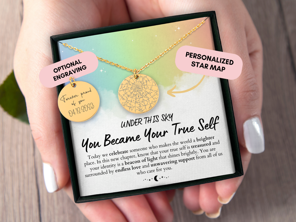 Gay Pride Gift, Coming Out Gift, Custom Star Map By Date, LGBT Gift, LGBTQ Gift, Personalized Gift, Pride Necklace, Ally Gift, Pride Jewelry
