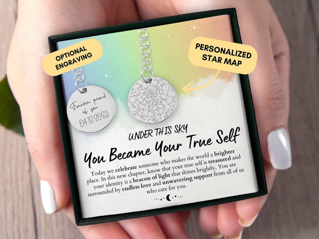 Gay Pride Gift, Coming Out Gift, Custom Star Map By Date, LGBT Gift, LGBTQ Gift, Personalized Gift, Pride Keychain, Ally Gift, Pride Jewelry
