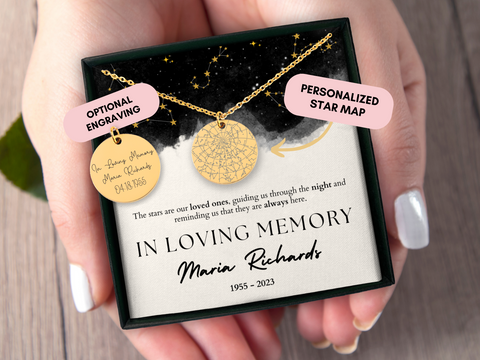 Personalized Memorial Gift, Loss of Mother, Custom Star Map By Date, Loss of Father, In Loving Memory, Memorial Necklace, Rememberance Gift