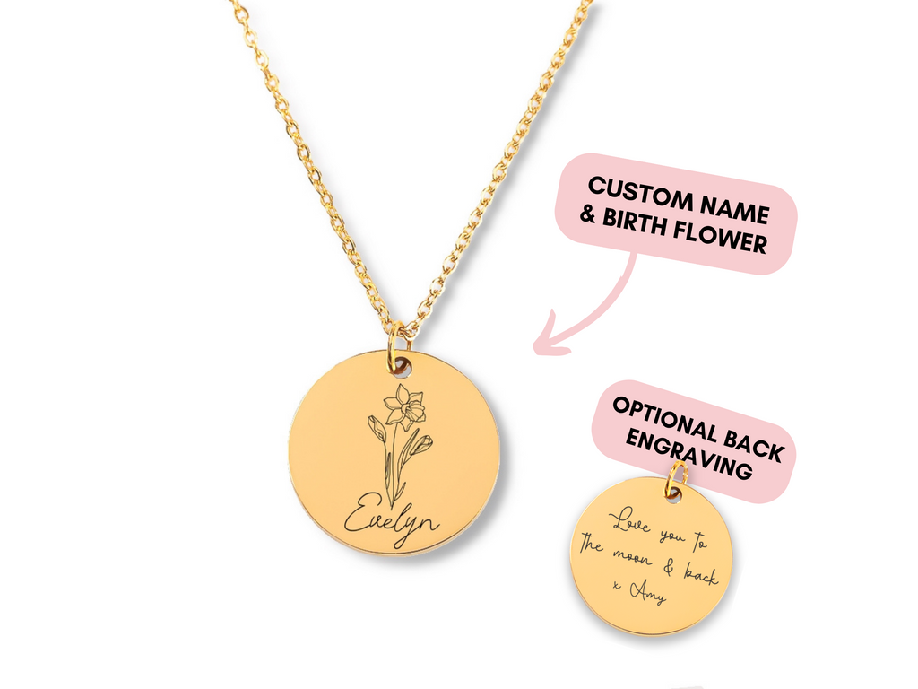Birth Flower Necklace, Personalized Name Necklace, Flower Name Necklace, Birth Flower Jewelry, Birth Flower Gift, Birthflower Necklace