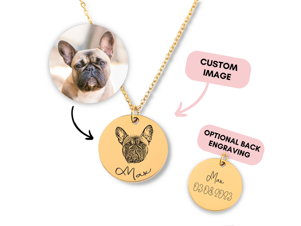 Custom Pet Portrait Necklace, Dog, Cat, Engraved Pet Photo Necklace, Personalized Pet Memorial Necklace, Dog Lover Gift, Cat Mom Gift