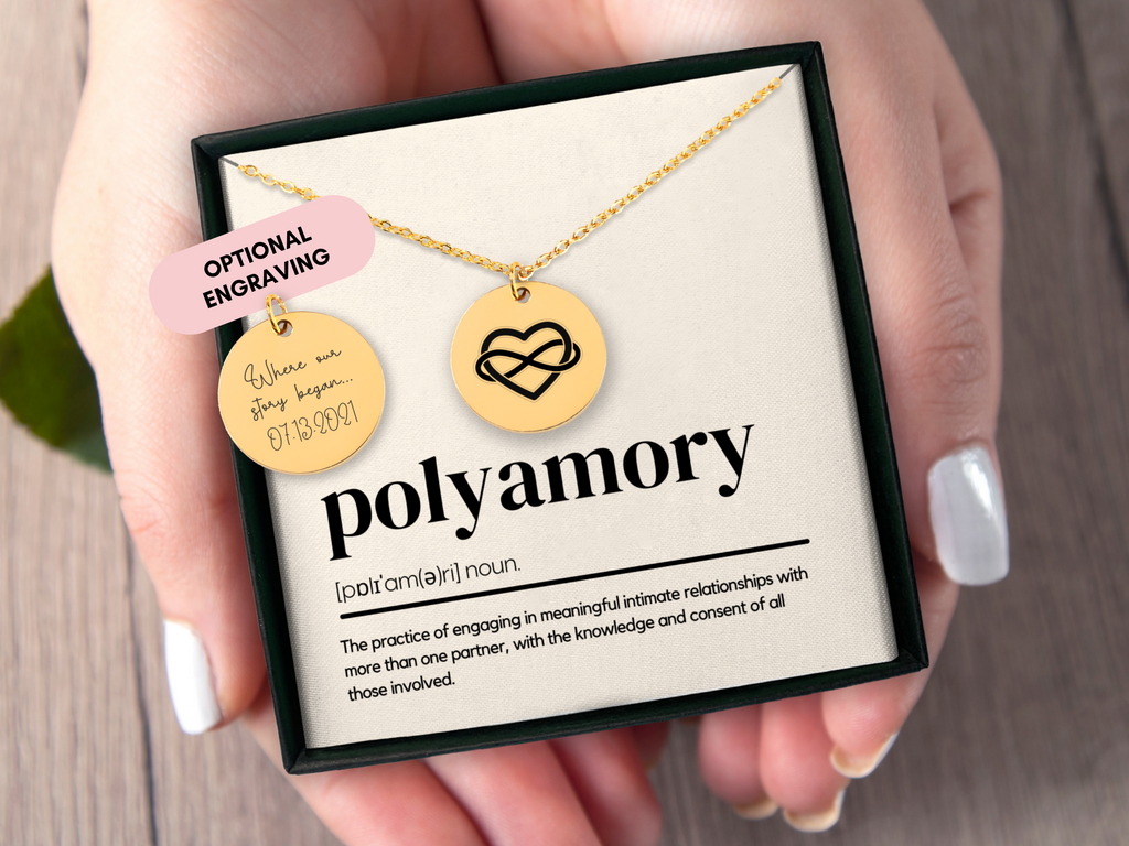 Polyamory Necklace, Polyamory Jewelry, Definition, Gift For Girlfriend, Polyamory Gift, Throuple, Personalized Gift, Anniversary Gift