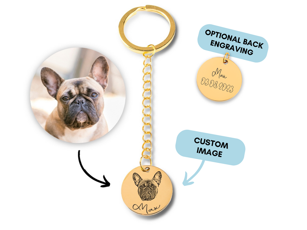 Custom Pet Portrait Keychain, Dog, Cat, Engraved Pet Photo Gift, Personalized Pet Memorial Keychain, Dog Lover Gift, Cat Mom Gift