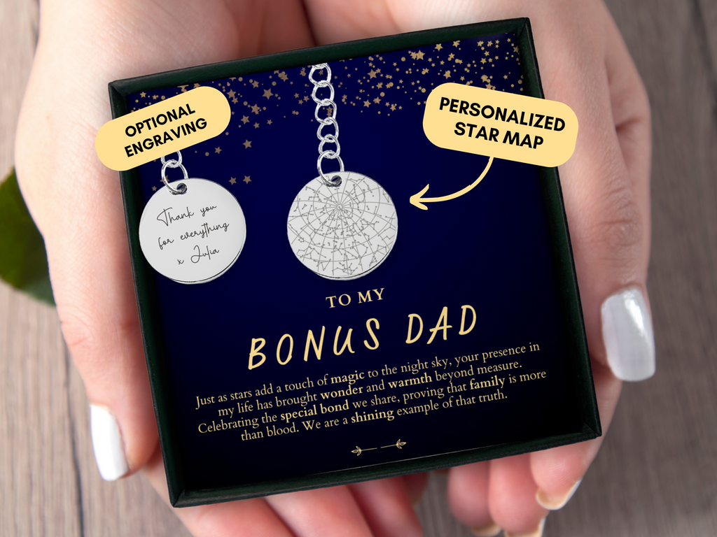 Bonus Dad Gift, Bonus Dad Wedding Gift, Step Dad Gift, Custom Star Map By Date, Step Dad Keychain, Bonus Dad Christmas Gift, Father In Law