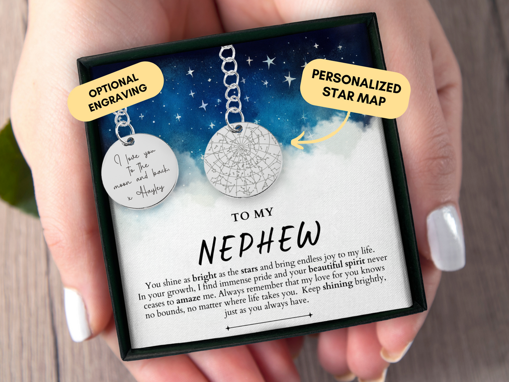 Nephew Gift From Aunt, Personalized, Gift For Nephew, Custom Star Map By Date, Nephew Birthday Gift, Nephew Christmas Gift, Nephew Keychain