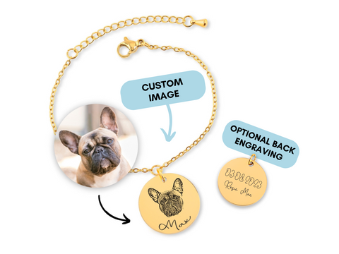 Custom Pet Portrait Bracelet, Dog, Cat, Engraved Pet Photo Bracelet, Personalized Pet Memorial Bracelet, Dog Lover Gift, Cat Mom Gift
