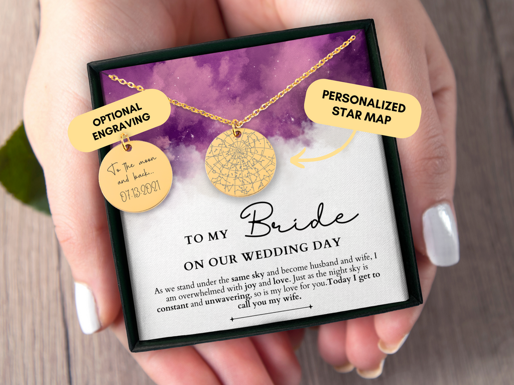 Gift For Bride From Groom, To My Bride, On Our Wedding Day, Custom Star Map By Date, Personalized Necklace, Wedding Gift For Wife