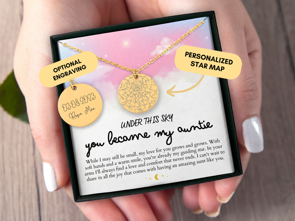Aunt Gift From Niece, Aunt Necklace, Custom Star Map By Date, Gift For Aunt, Auntie Gift, From Baby, Personalized Gift, Birthday, Christmas
