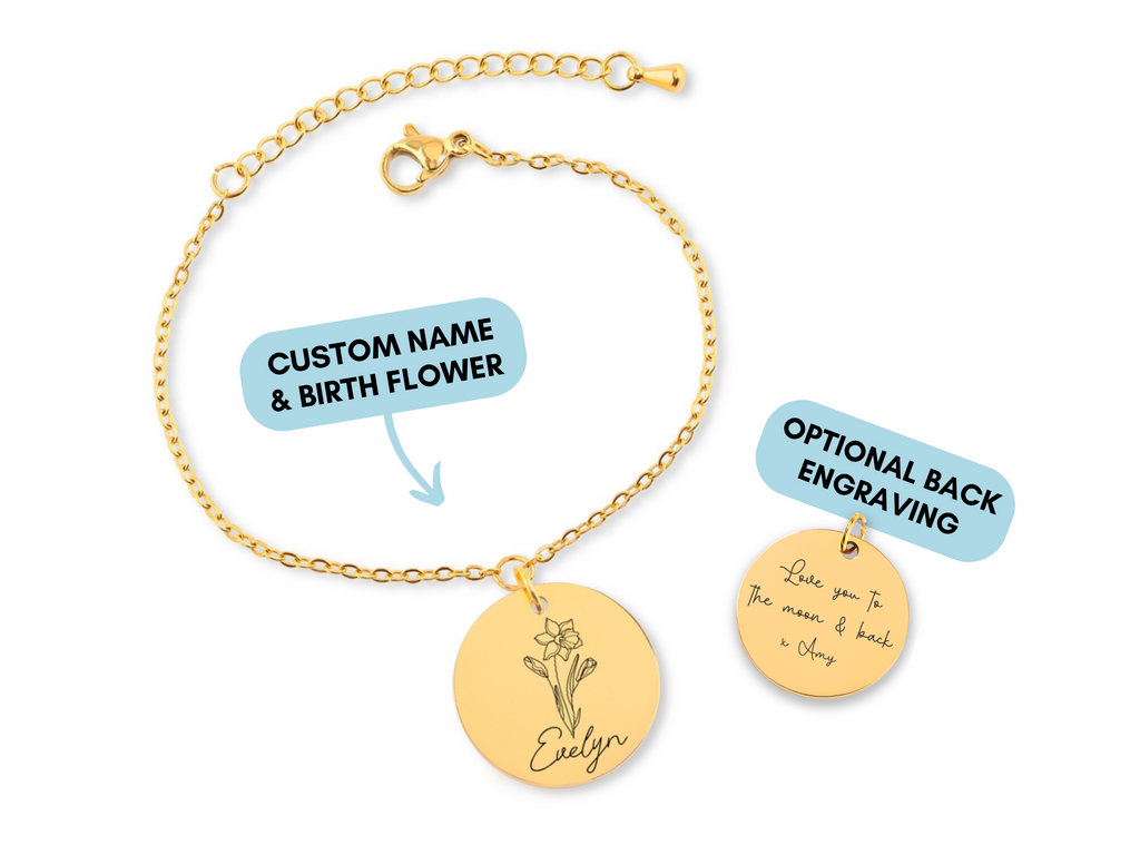Birth Flower Bracelet, Personalized Name Bracelet, Flower Name Bracelet, Birth Flower Jewelry, Birth Flower Gift, Birthflower Bracelet