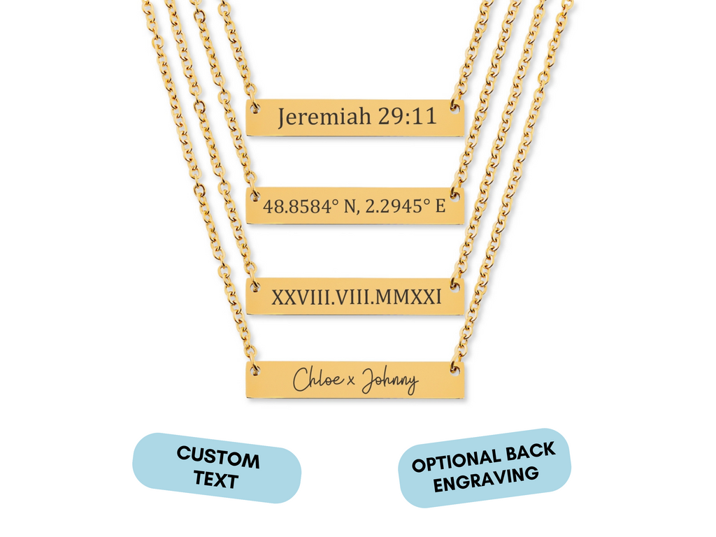 Personalized Bar Necklace, Engraved Necklace, Nameplate Necklace, Gold Bar Necklace, Coordinates Necklace, Custom Name Necklace, Name Plate