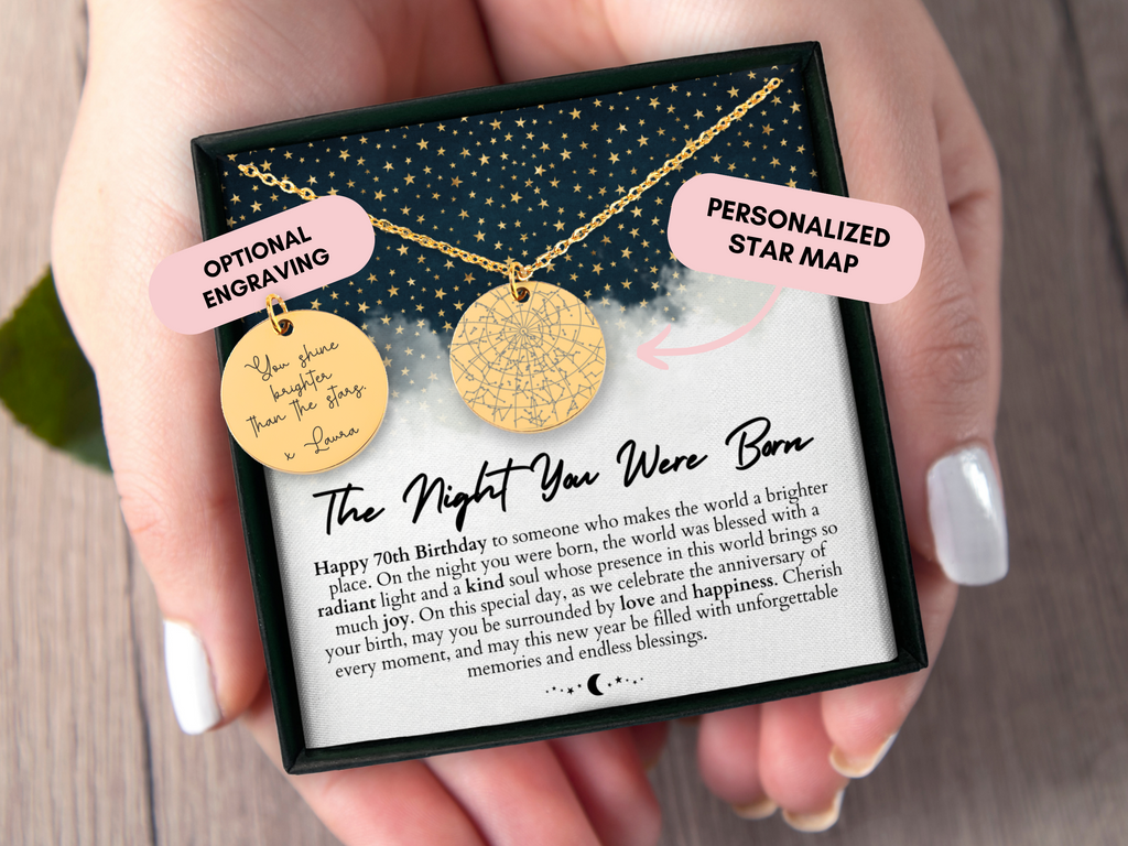 70th Birthday Gift For Her, Custom Star Map By Date, Custom Star Chart, Personalized Necklace, Gift for Women, Constellation Map