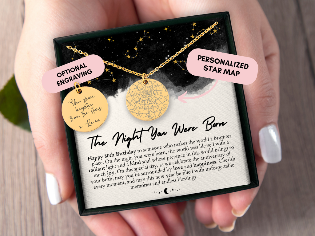 80th Birthday Gift For Her, Custom Star Map By Date, Custom Star Chart, Personalized Necklace, Gift for Women, Constellation Map