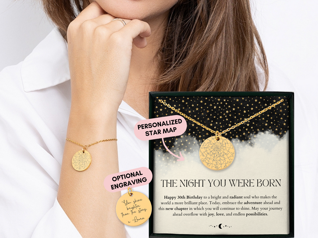 30th Birthday Gift For Her, Custom Star Map By Date, Custom Star Chart, Personalized Bracelet, Gift for Daughter, Constellation Map