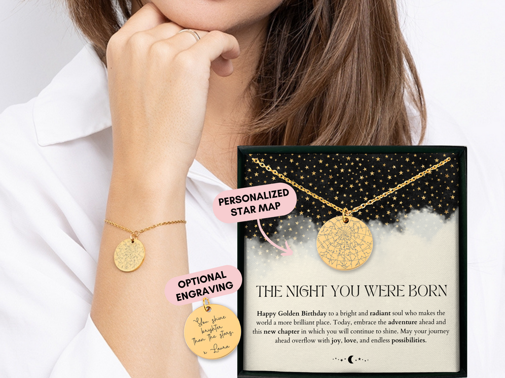 Golden Birthday Gift For Her, Custom Star Map By Date, Custom Star Chart, Personalized Bracelet, Gift for Women, Constellation Map