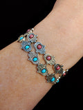 Silver Hamsa and Turquoise Bead Stretch Bracelet