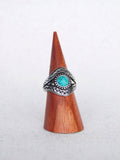 Antiqued Silver Ring with Turquoise Round Gemstone