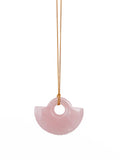 Pink Rose Quartz Half Donut Gemstone Necklace (Silver/Gold Chain)