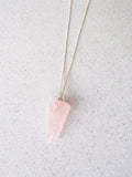 Rose Quartz Crystal Point on Silver Chain Necklace
