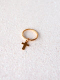 Twisted Gold Plated Midi / Above Knuckle Ring with Cross Charm