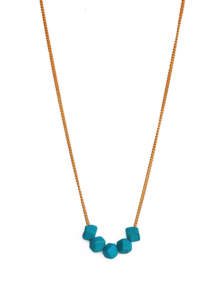Turquoise Square Beads on Gold Chain Necklace