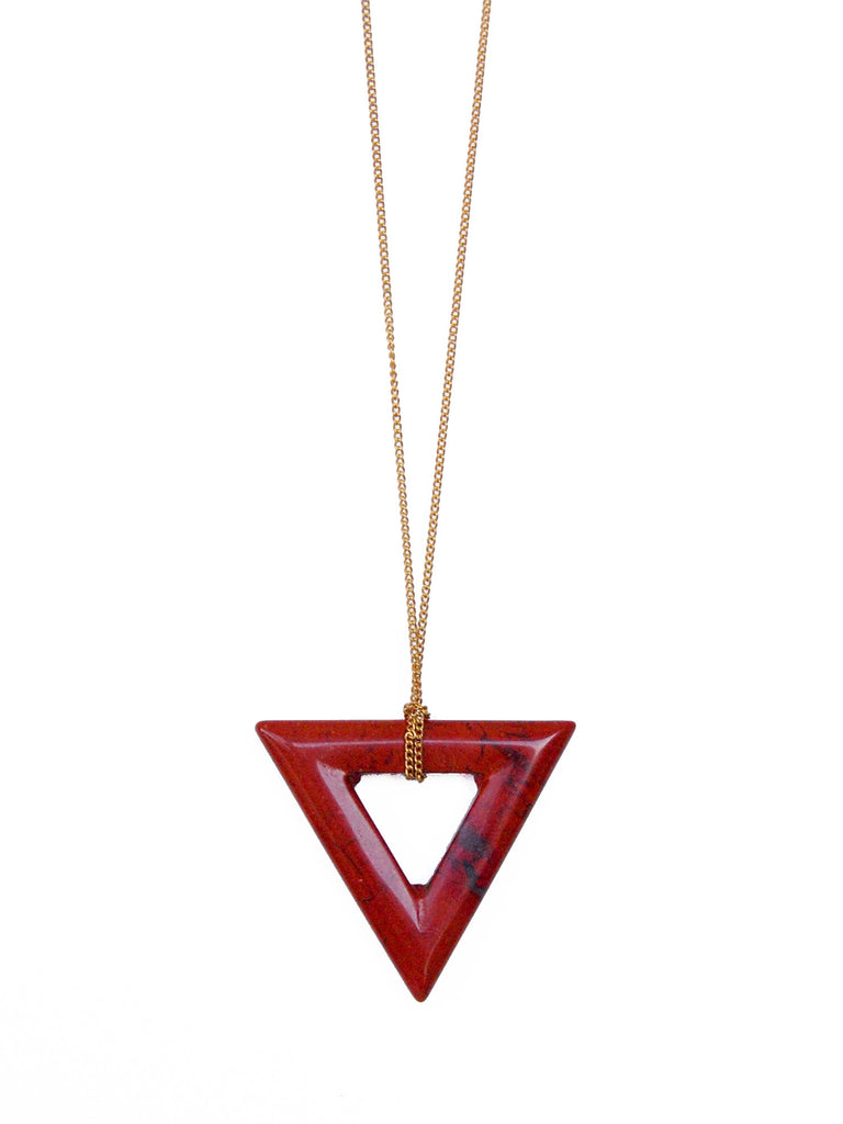 Red Poppy Jasper Gemstone Triangle Necklace (Silver / Gold Chain)