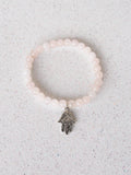 Rose Quartz Bead Bracelet with Hamsa Hand Charm (Gold / Silver Charm)