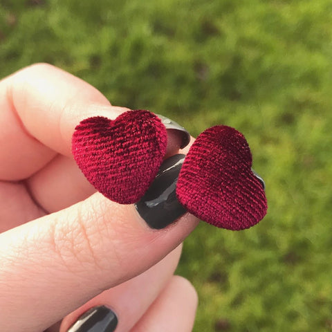 Red Velvet Heart Stud Earrings