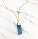 Gold Dipped Druzy Quartz Crystal Cylinder Necklaces [Pink / Blue / White]