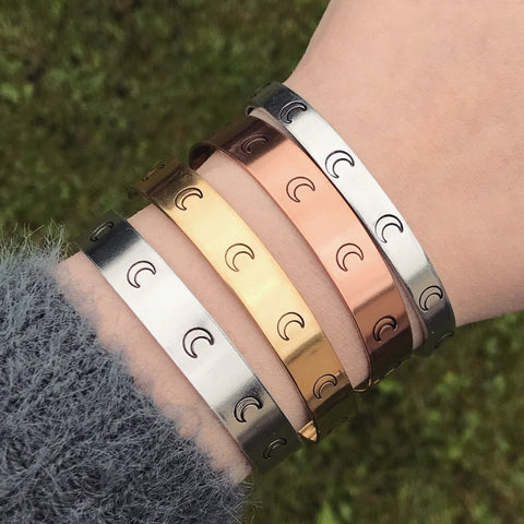 Crescent Moon Symbol Cuff Bracelet [Silver / Gold / Copper]