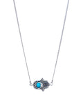 Silver Sideways Hamsa with Accent Bead Necklace (Blue/Black/Green/Turquoise/Peach/White)