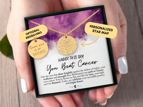 Cancer Survivor Gift, Personalized Necklace, Breast Cancer Gifts, Custom Star Map By Date, Fuck Cancer, Warrior, Birthday, Christmas Gift
