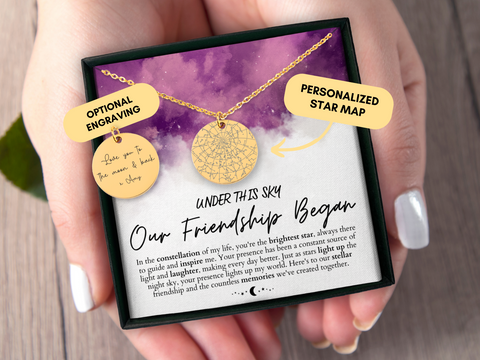 Friendship Anniversary Gift, Best Friends Necklace, Personalized Gift, Custom Star Map By Date, Best Friend Birthday Gift For Her, Christmas