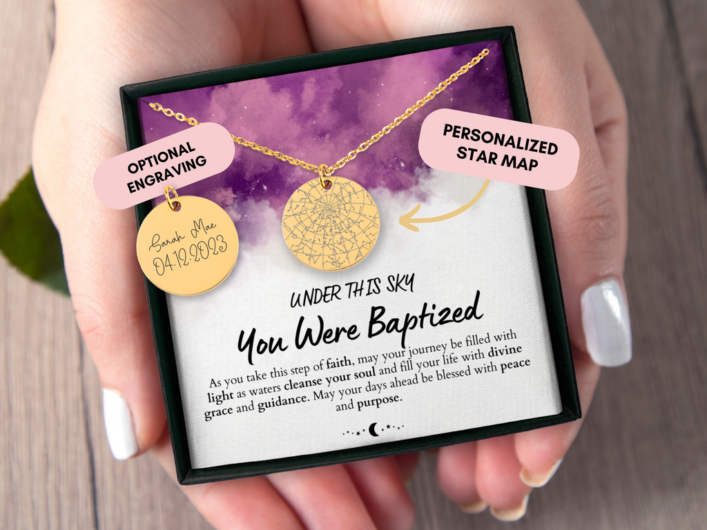 Adult Baptism Gift, Teen Baptism Gift, Custom Star Map By Date, Personalized Baptism Gift, Baptized Necklace, Baptism Day, Gift For Girl