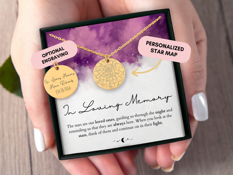 Memorial Gift, Custom Star Map By Date, Loss of Mother, Loss of Father, In Loving Memory, Memorial Necklace, Personalized Rememberance Gift