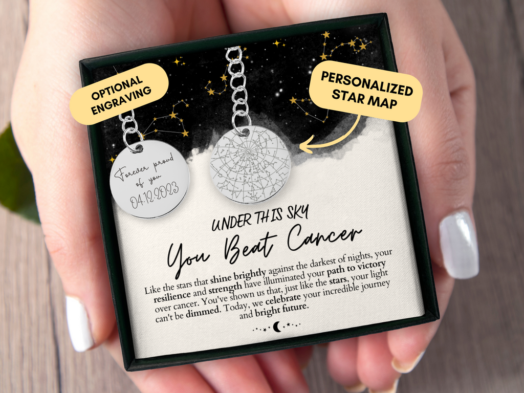 Cancer Survivor Gift, Personalized Necklace, Keychain, Cancer Gifts, Custom Star Map By Date, Fuck Cancer, Warrior, Birthday,Christmas Gift
