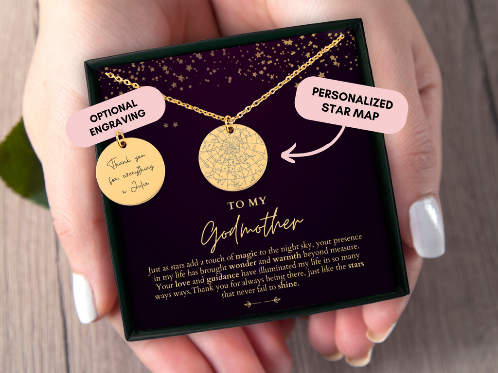 Godmother Gift, From Goddaughter, From Godson, Custom Star Map By Date, Godmother Necklace, Personalized Gift, Godmother Birthday, Christmas