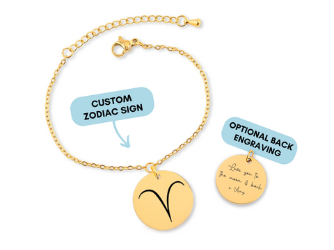 Personalized Zodiac Bracelet, Astrology Bracelet, Engraved Zodiac Sign, Zodiac Sign Bracelet Gold Disc, Birthday Gift, Christmas Gift