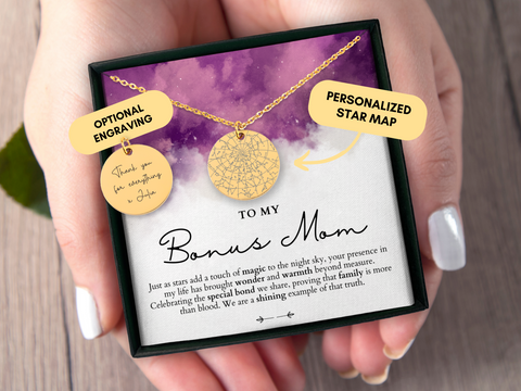 Bonus Mom Necklace, Step Mom Gift, Custom Star Map By Date, From Stepdaughter, Unbiological Mom, Personalized Necklace, Birthday, Christmas