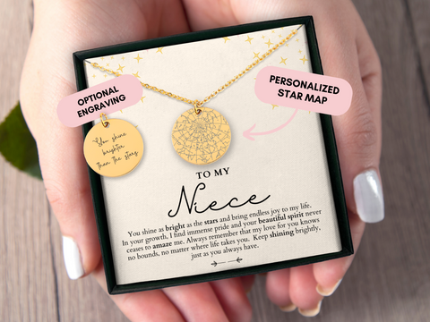 Niece Gift From Aunt, Gift For Niece, Custom Star Map By Date, Niece Necklace, Personalized Gift, Niece Birthday Gift, Niece Christmas