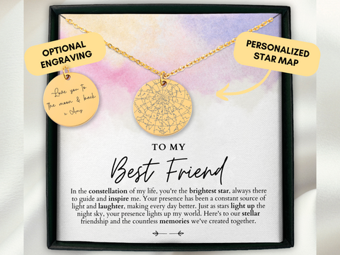 Best Friend Personalized Gift, Best Friend Necklace, Custom Star Map By Date, Best Friend Birthday Gift For Her, Best Friend Christmas Gift