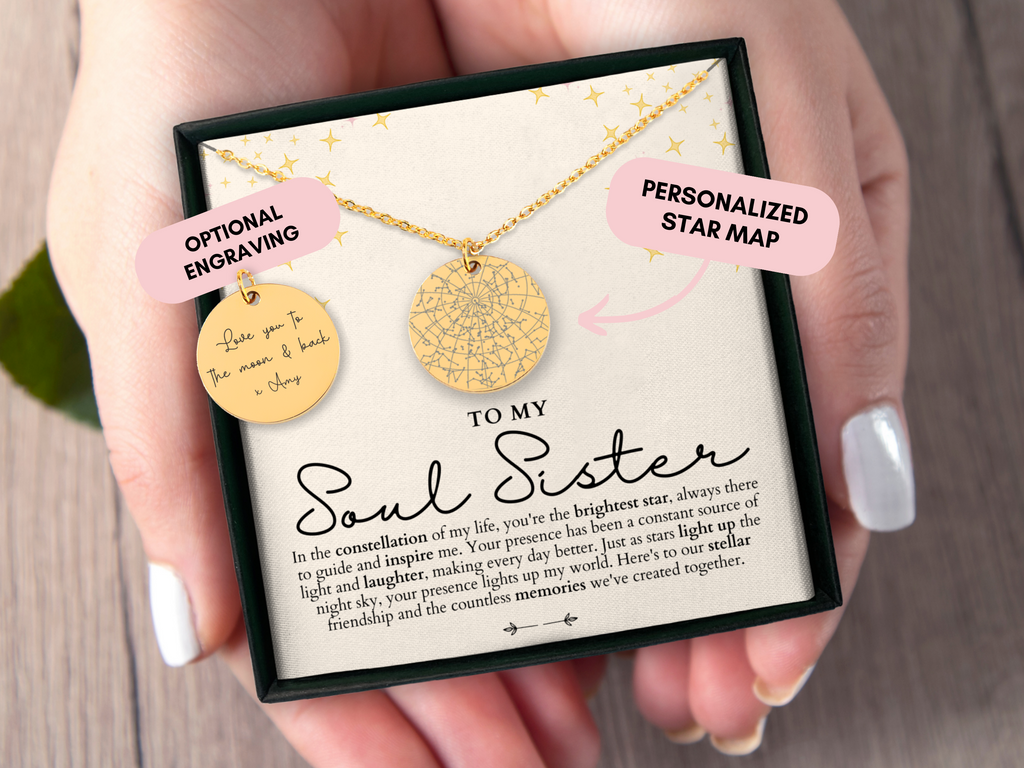 Soul Sister Gift, Soul Sister Necklace, Personalized Gift, Custom Star Map By Date, Best Friend Birthday Gift For Her, Best Friend Christmas