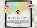 Custom Pet Memorial Necklace, Rainbow Bridge, Engraved Paw Print Necklace, Personalized Pet Memorial Gift, Dog Memorial, Cat Memorial