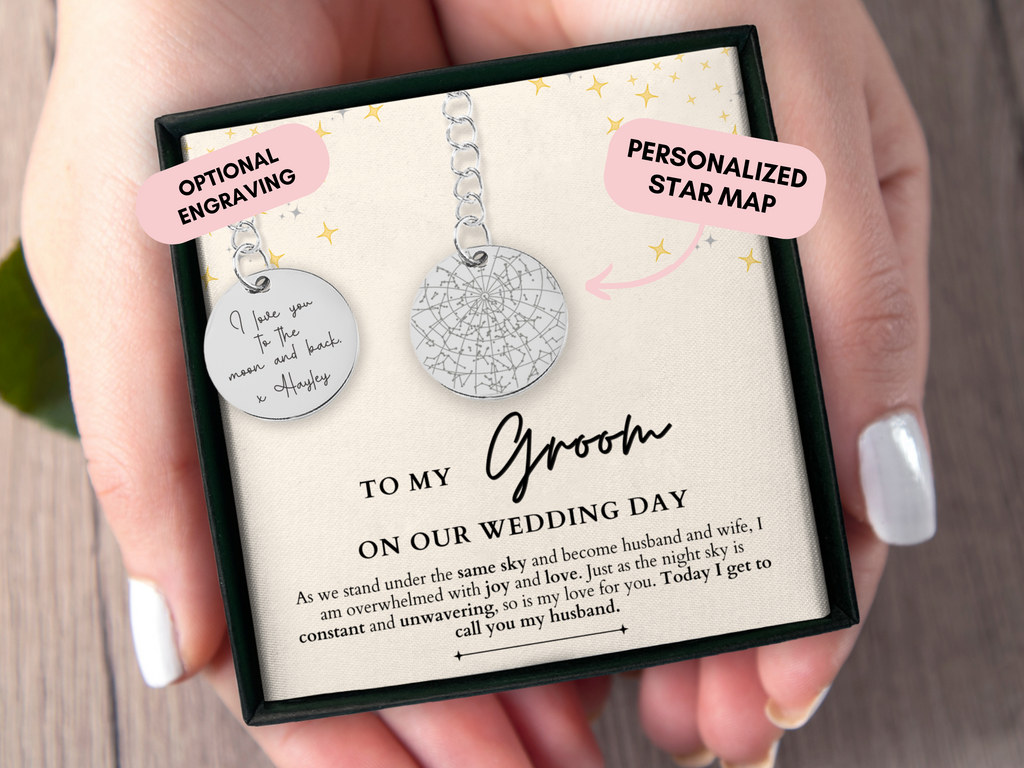 Groom Gift From Bride, Groom Gift From Bride On Wedding Day, Personalized Keychain, Custom Star Map By Date, Gift For Groom From Bride