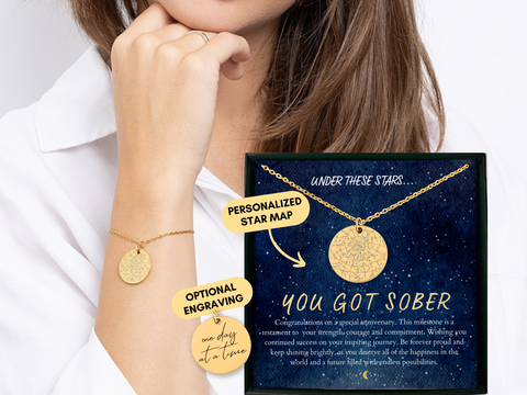 Sobriety Gift, Sobriety Date Bracelet, Custom Star Map By Date, Sober Anniversary, Constellation Map, AA, NA, Addiction Recovery, Jewelry