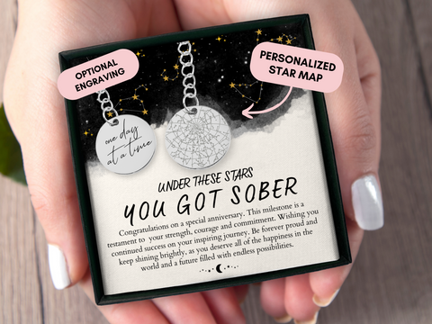 Sobriety Keychain, Sobriety Gift, Custom Star Map By Date, Sober Anniversary, Constellation Map, AA, NA, Addiction Recovery, Jewelry